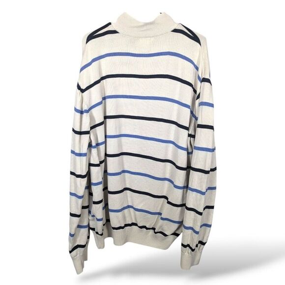 Maus & Hoffman Sweater Mens XXL Quarter Zip Stripe Cotton Stripe Blue Cream - Picture 2 of 5